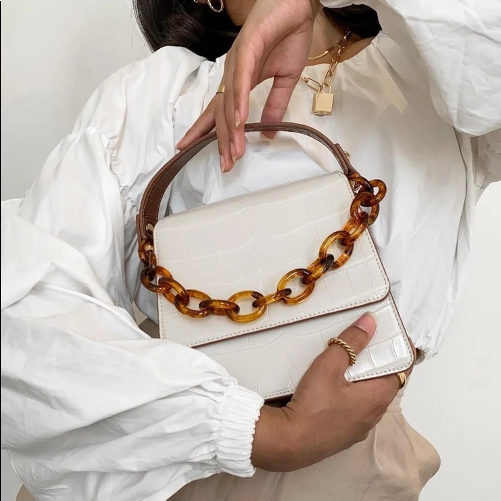 JW PEI Fae Acrylic Chain Bag - Beige & Brown Croc